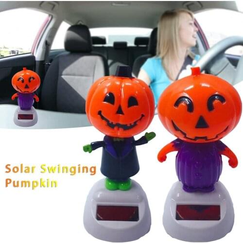 Car Ornament Solar Shaking Head Doll Swinging Pumpkin Car Decoration Cartoon Car Doll Car Interior Halloween Decoration Toys