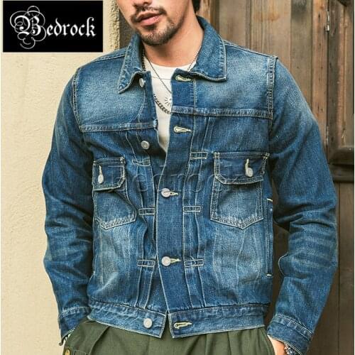 14oz replica visvim101 vintage washed Raw Denim denim jacket for men Slub pattern blue pure cotton slim short denim jacket