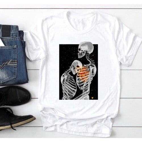 Women Skull Love Cute Happy Halloween Thanksgiving Autumn Fall T Fashion Top Tshirt Print T-Shirt 90s Clothes Graphic Tee