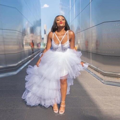 Elegant White Tulle Skirts Ruffled Tiered Hi Low Women Maxi Tulle Skirt For Prom Party Birthday Photography Tulle Skirt