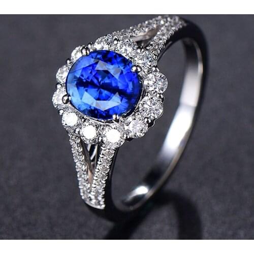 Sapphire gemstone women rings white gold color aquamarine blue crystal wedding engagement band zircon diamonds luxury jewelry