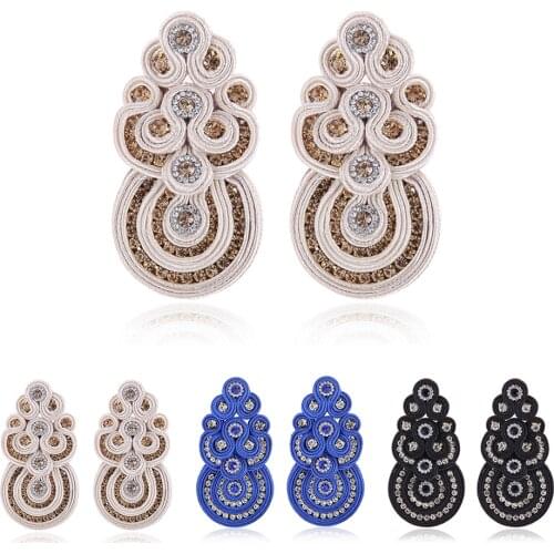 Soutache womens earrings handmade Braided crystal sutasz Hanging earring beige blue black aesthetic boho jewelry 2020 trend new