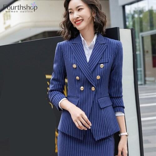 Business Uniform Suit Women Blazer and Pants Set Autumn Winter Office Lady Work Wear 2 Piece Sets Fashion Striped Design Outfits