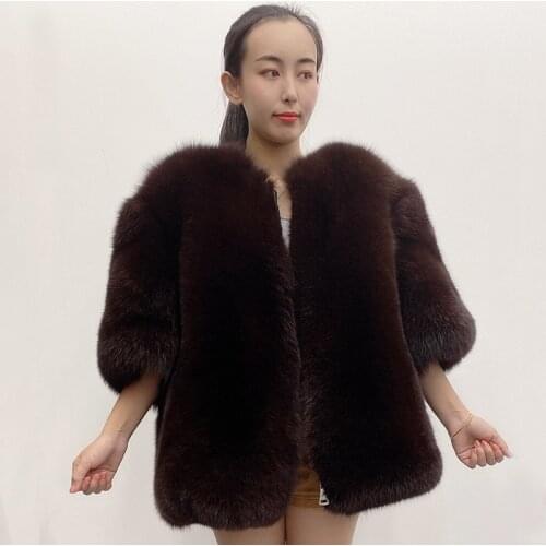 Women spring autumn winter real fox fur vest female short-sleeved o-neck coat short medium fox fur jacket fur waistcoat