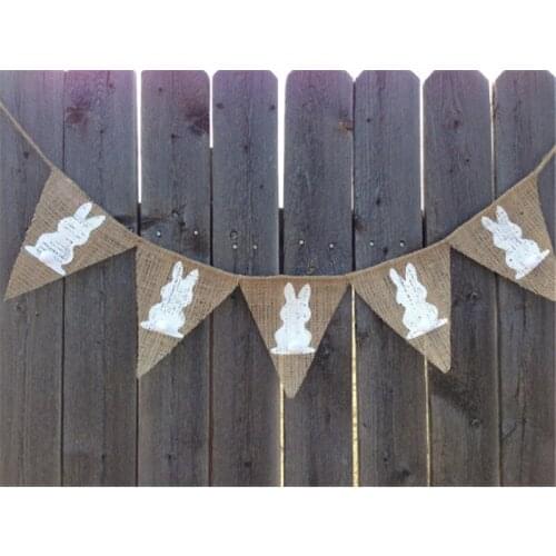 1Set Cute Rabbit with Ball Tail DIY Easter Banners for Cloth Bunny Flags Banner Home Decor Birthday Party Decorations Supplies