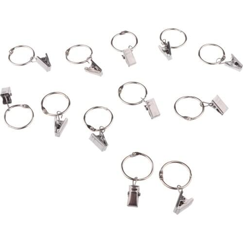 12 Piece Curtain Ring Hook with Clips with Eyelet for Window/Door/Bath 25mm, Drapery Rings Hanger