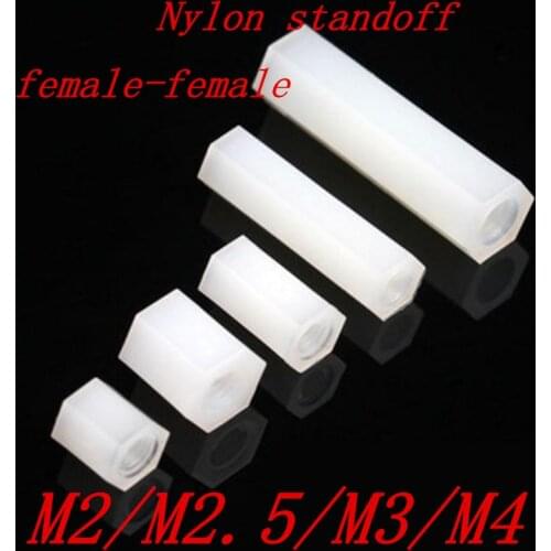 20-50Pcs Female female M2 M2.5 M3 M4 White Hex Nylon Standoff Spacer Column Flat Head Double Pass Nylon Plastic Spacing Screws