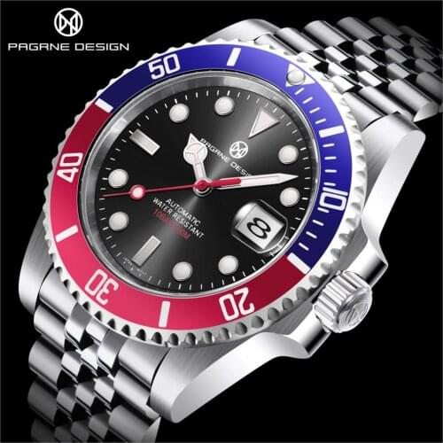 2021 PAGRNE DESIGN Top Brand New Men Mechanical Wristwatch GMT Watch Stainless Steel Japan NH36A Luxury Men Watche reloj hombre