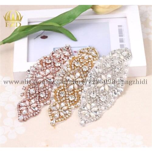 30pieces) Sewing On Hot Fix Rhinestones Sliver Crystal Beaded Appliques Wholesale for Wedding Dresses Bridal Headbands or Sash