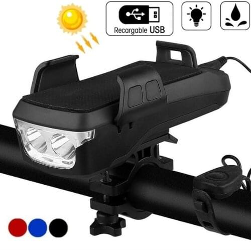 5 IN 1 Led Bicycle Light Front USB Rechargeable Solar Horn Phone Holder bicycle Lamp MTB Flashlight For Bike Light Lantern