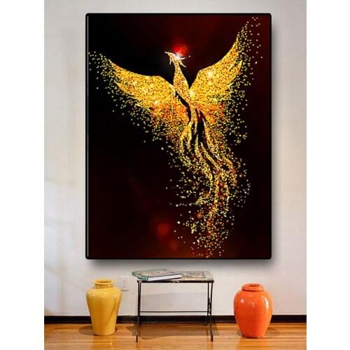 5D DIY Diamond Painting Golden Phoenix Pictures Full Square Round 3D Diamond Embroidery Crystal Mosaic Home Decoration Art DF110