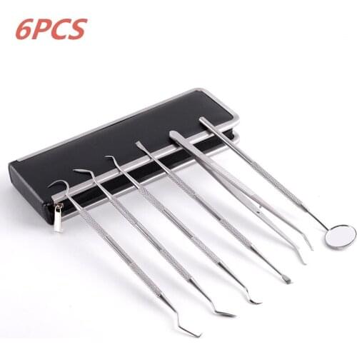 6pcs/set Professional Stainless Steel Dental Set Dentist Teeth Kit Oral Clean Probe Tweezers Tool Kit