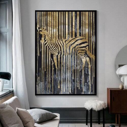 Abstract Posters and Prints Zebra Gold and Black Art Canvas Painting Wall Picture for Living Room Modern Nordic Decor Cuadros
