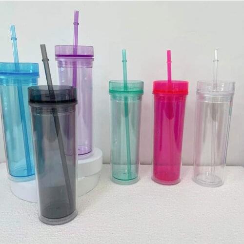 Acrylic Skinny Tumbler 16oz Plastic Clear Drinking Cups With Lid And Straw Beer Coffee Mug Travel Water Bottle 480ml