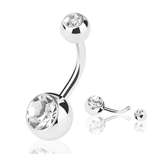 Free shippment 50PCS Body Jewelry-Double Crystal gems Navel Belly Button Surgical Steel Navel Piercing 14Gx10x5/8MM Shine