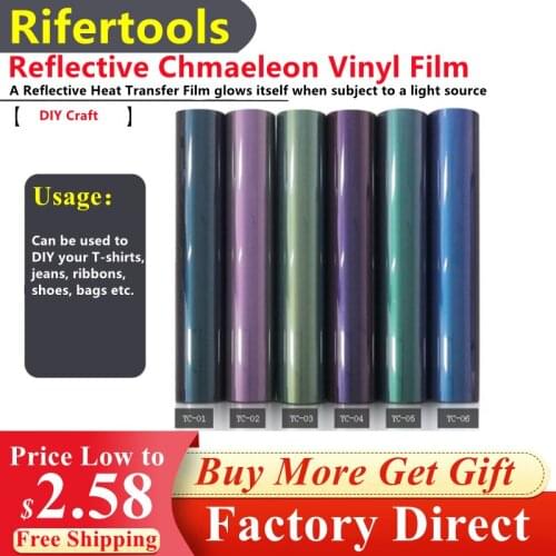 FreeShipping New Reflective Heat Transfer Film Glow Itself PU TShirt Chameleon Vinyl For Clothing Hot Stamping Foil DIY Iron On