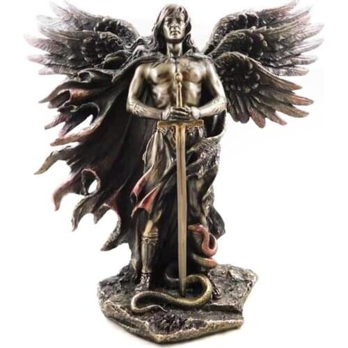 Bronzed Seraphim Six-Winged Guardian Angel With Sword And Serpent Big Wings Angel Statue Resin Statues Home Decoration