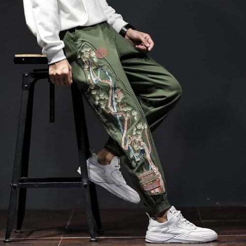 MenS Casual Embroidery Kimono Pants Chinese Style Fashion Harem Pants Streetwear Trousers Male Clothing Chinese Pants Man 30684