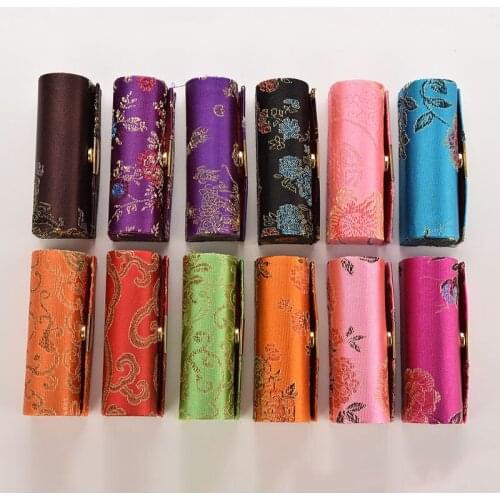 1 Pc Lipstick Case Retro Embroidered New Brocade Fashion Holder Flower Design with Mirror Box Lipstick box