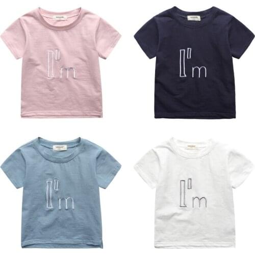 Boy Girl T-shirts Brand Letter Embroidery Short Sleeve Boy T Shirt Tops 2018 Summer Kids Bamboo Cotton T Shirts Baby Clothes