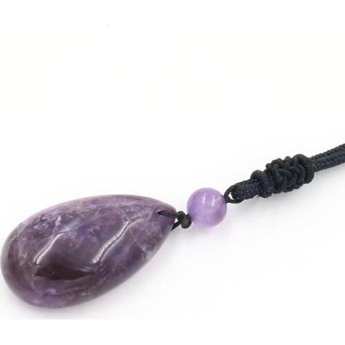 FYJS Unique Handmade Weave Water Drop Amethysts Stone Pendant Rose Pink Quartz Necklace with Round Beads Jewelry