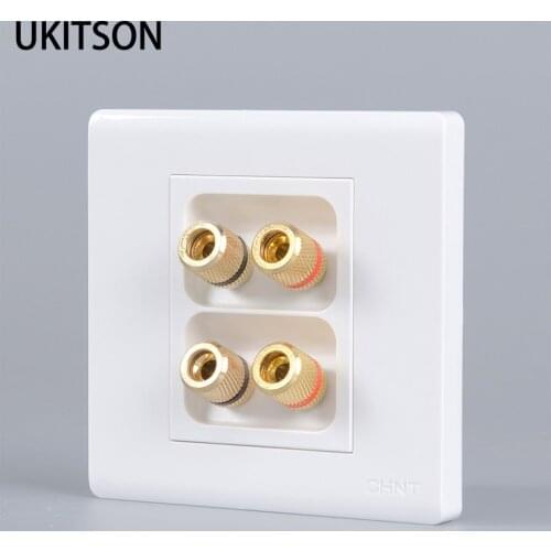 Pure White Wall Outlet Glossy Panel Gold Plated Binding 4 Connectors For Speaker Audio Banana Plug Socket Connector Terminal
