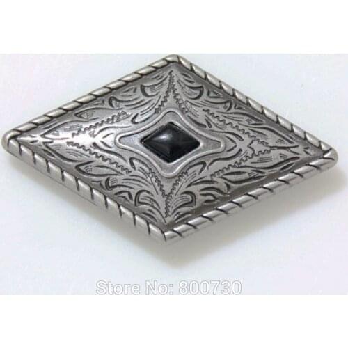 KB303) 50pc Prairie Dust Diamond Concho Antique-Silver w/ Black Turquoise Stone Concho