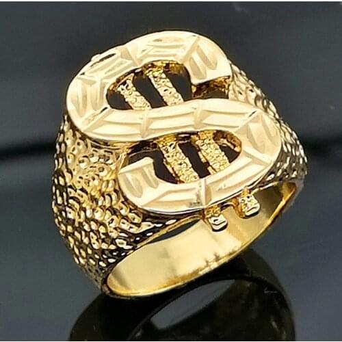 Creative Design Hip Hop Style Gold Color Dollar Logo Metal Ring Trendy Mens Rock Party Jewelry
