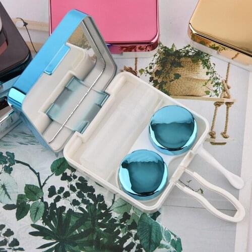 1Pcs Colored Contact Lens Case With Mirror Women Man Unisex Contact Lenses Box Eyes Contact Lens Container Lovely Travel Kit Box