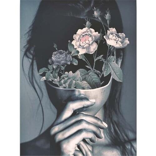 Colorful Women Calligraphy Printed Canvas 11CT Cross-Stitch Full Kit DIY Embroidery DMC Threads Knitting Painting Needle