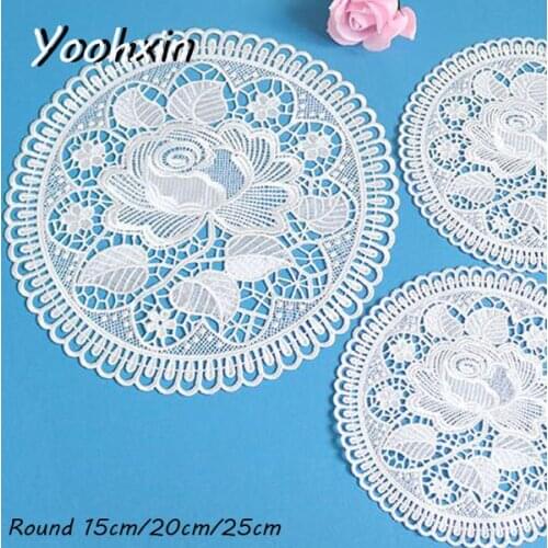 HOT rose Lace Round white Embroidery table place mat Christmas pad Cloth placemat cup mug dining tea coaster drink doily kitchen