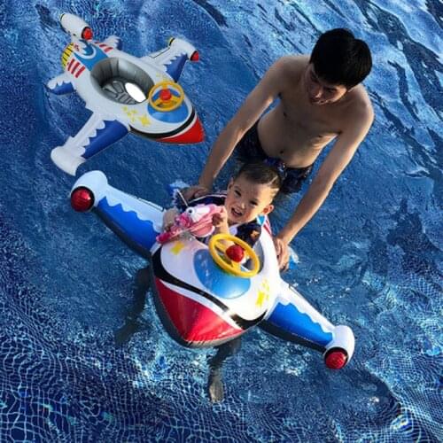 Cute Inflatable Airplane baby swim ring Summer Beach Party float pool Swimming Ring with Steering Wheel kids Toys Accessories