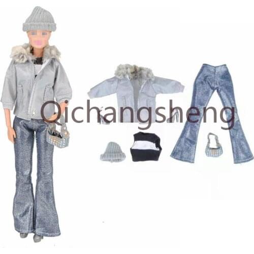 Fashion Gray Winter Outfits 1/6 BJD Clothes For Barbie Doll Clothes Coat Jacket Tank Tops Pants Bag Hat Accessories Kids DIY Toy