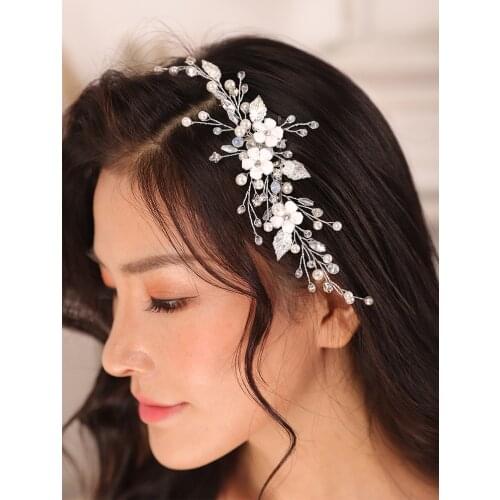 Fashion Silver Flower Hair comb Crystal Rhinestone Pearl Korea Hair pin Wedding Headdress women Bridal Accessories hair jewelry
