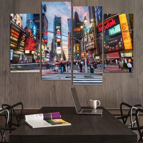 Fashion Abstract New York Buildings 4pcs Paintings Color City Pictures Landscape Canvas Set Modern Wall poster Art Decoration