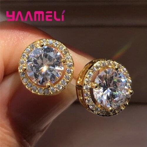 High Quality Fashion 925 Sterling Silver Earrings Luxury Crystal Zircon Stud Earrings for Women Bridal Wedding Jewelry