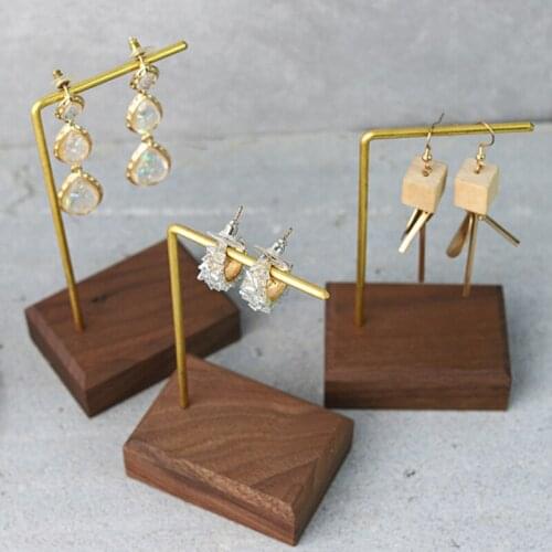 Walnut Metal Earring Stand Holder Shelf Jewelry Display Rack Bracket Organizer for Woman Girl Gifts