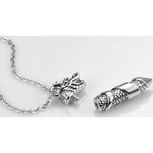 Dropship Dragon Sword Bullet Shape Canister Capsule Memorial Keepsake Pendant Cremation Ash Urn Necklace Jewelry for Men