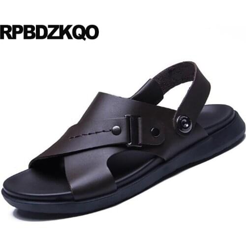Shoes Fashion Water Large Size Outdoor Native Black 45 Slip On Slippers Brown Men Sandals Leather Summer Waterproof Metal Slides