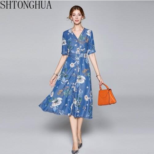 SHTONGHUA Fashion Denim Dresses