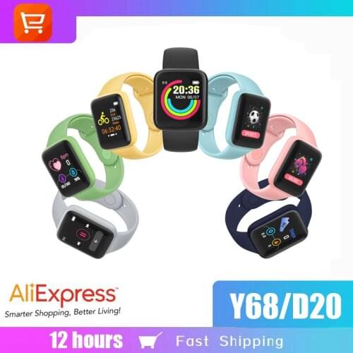 20PC Macaron Y68 D20 Smart Watch Wholesale Heart Rate Bloood Pressure Sport Waterproof Smart Band Bracelet Men Women Pk iwo13 x8