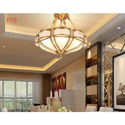 All copper American bedroom ceiling lamp led European style study room warm aisle balcony light simple modern Nordic lamps