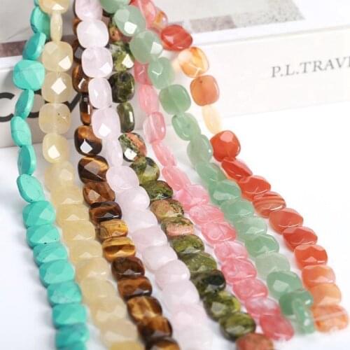 High Quality 12mm Natural Stone Faceted Square Shape Necklace Bracelet Jewelry DIY Gems Loose Beads 17Pcs wk13