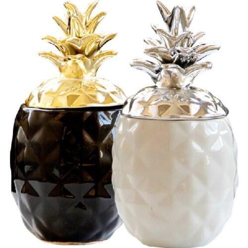 XINCHEN Storage Jar Golden Silver Ceramics Pineapple Ornaments Northern Europe Furniture Ananas Decoration Jewelry Storage Tank
