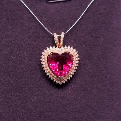 Y324 Tourmaline Pendant Fine Jewelry 18 K Gold 100% Natural 6.21ct Rubillite Tourmaline Gemstones Diamond Pendant Necklace