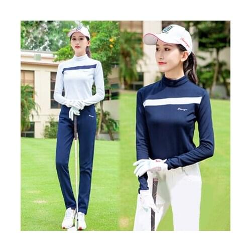 TTYGJ Golf Lady Clothing Autumn Winter Women Plus Velvet Long-Sleeved T-Shirt Warm Collar Sports Wear Bottoming Milk Silk Fabric
