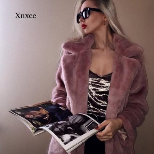 High Quality Red Faux Plus Long Coat Size Women Fur Outwear Winter Thick Warm Pocket Luxury Lapel Overcoat Plush Coat Clothing