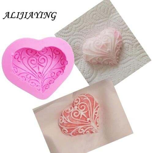 1Pcs Love Heart Shape Silicone Molds Wedding Cake Decoration tools baking Fondant chocolate Mould handmade soap mold D0733