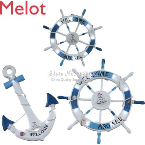 3in1 62cm Mediterranean Style Decorative Ornaments sets Wooden Rudder Wall Bar Decoration Helmsman Wood Crafts with LED Light