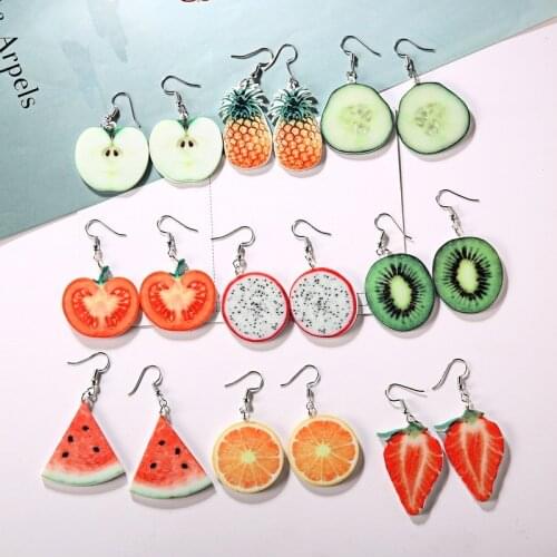 Acrylic Cute Fruit Earrings Strawberry pineapple tomato kiwi orange cucumber dragon apple Pineapple fruit Earrings Dainty Gift